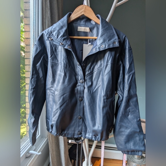 NWT‎ Choosy Blue Women's Faux Leather Jacket Oversize - Picture 1 of 6